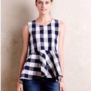 HD in Paris Navy and White Gingham Peplum Tank